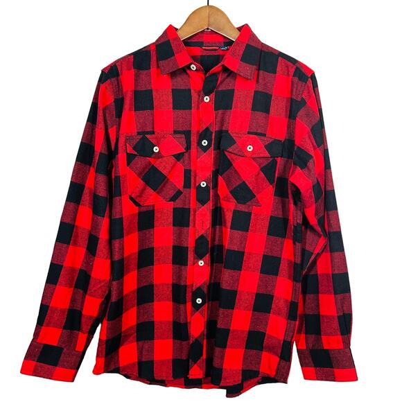 Design in Italy Flannel Shirt Button Down Lumberjack Red Black Checker - M - Picture 1 of 4